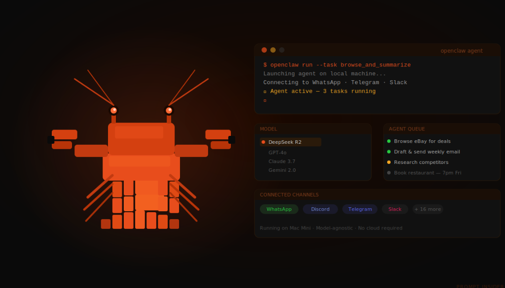 a picture of a red robotic lobster with code