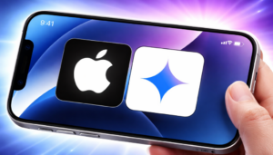 picture of a phone with apple and gemini logo