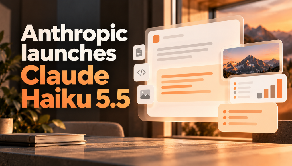 Anthropic launches Claude Haiku 5.5, shown beside floating interface cards in Anthropic orange